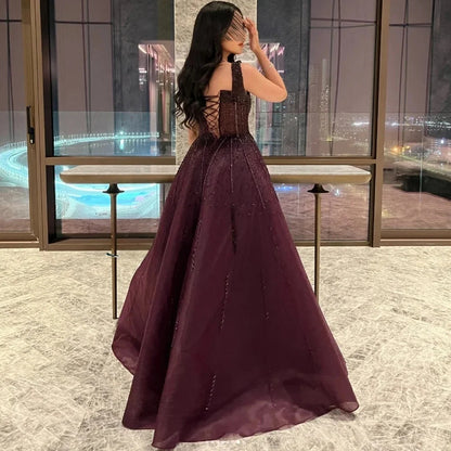 Vestido de noche morado de lujo cuadrado para fiesta LA72857