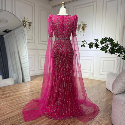 Luxuriöses Abendkleid im Meerjungfrauenstil in Fuchsia für formelle Anlässe LA72774 
