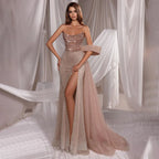 2025 Arab Caramel Srapless Mermaid Long Evening Dress - Elegant Gown with Beaded for Women's Party LA72580