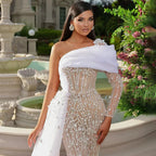 Weiß Nude Elegante Eine Schulter Abendkleider Kleider Luxus Perlen Perlen für Frauen Hochzeit Party 2025 LA72493