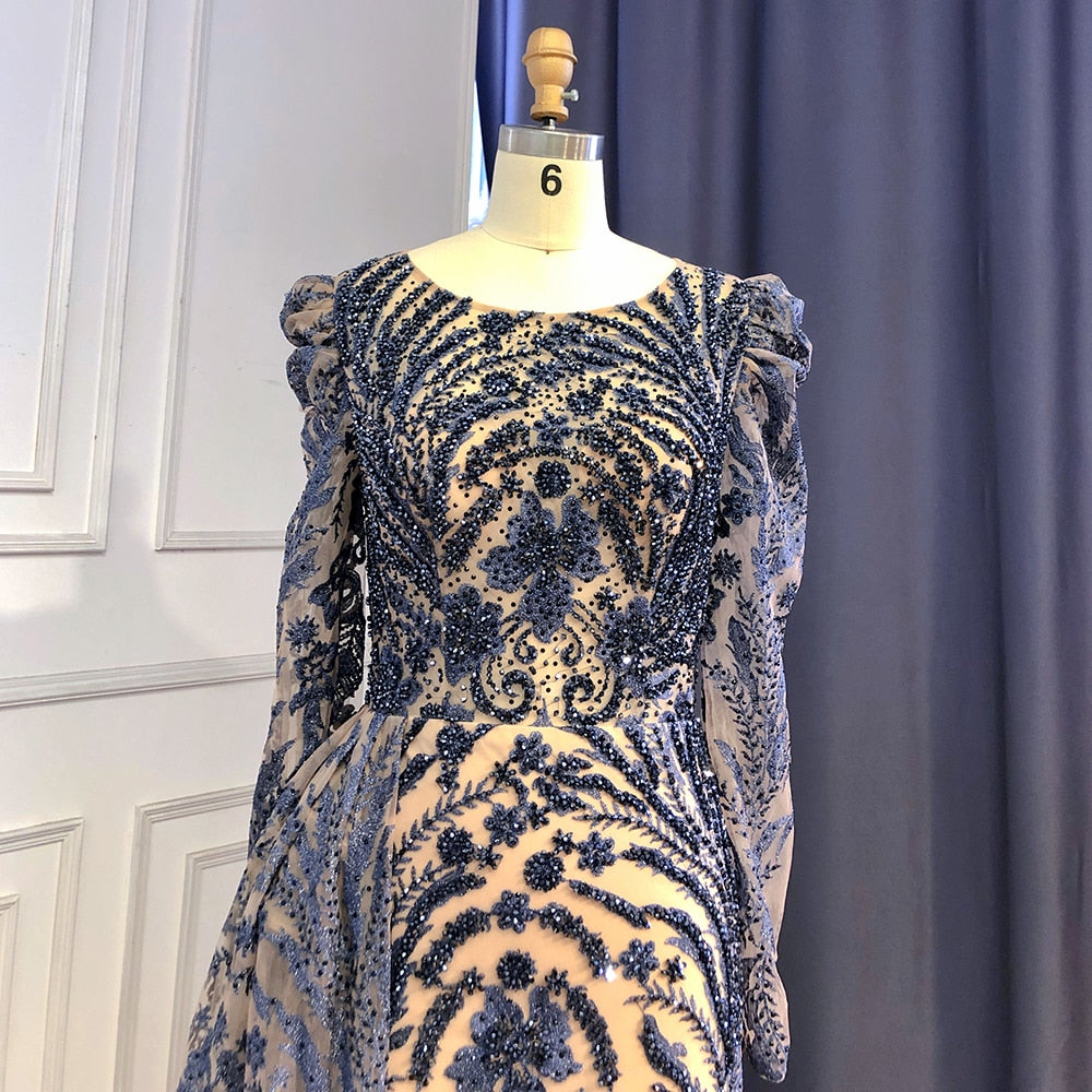 Muslimischen Braun Luxus Abendkleider Kleider 2025 Perlen Meerjungfrau Überrock Elegante Für Frauen Party LA71610