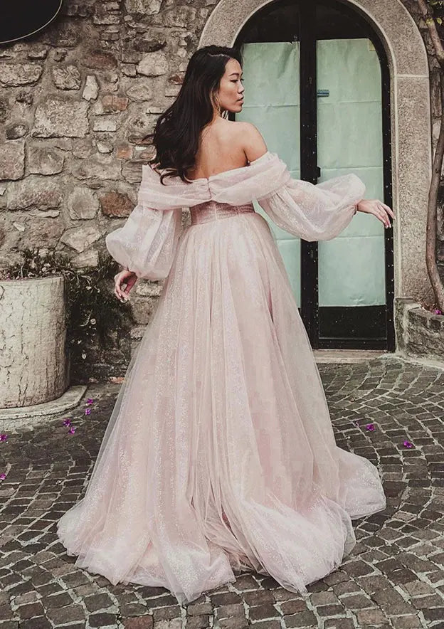 2025 Arabic Pink A-Line Off-the-Shoulder Side Split Luxury Dubai Prom Dress for Women's Party LA72677