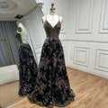 Vestido de fiesta de lujo con tirantes finos, corte A, negro y cuentas, para ocasiones formales, estilo árabe saudí LA72773 
