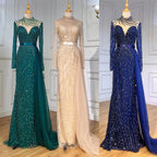 Muslimischen Elfenbein Mit Rock Meerjungfrau Elegante O Neck Luxus Perlen Abendkleider Kleider 2025 Für Frauen Party LA71767 