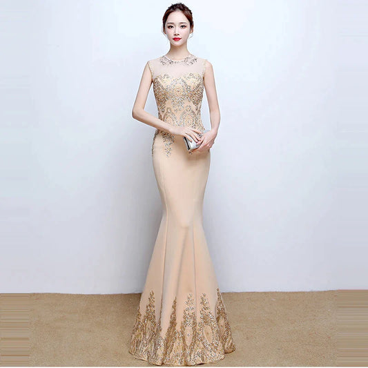 Evening Dress Sleeveless Sequins Robe De Soiree F111 Pearls Mermaid Party Gowns Floor Length Formal Prom Dress-payinti
