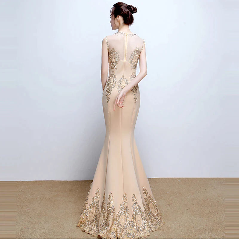 Evening Dress Sleeveless Sequins Robe De Soiree F111 Pearls Mermaid Party Gowns Floor Length Formal Prom Dress-payinti