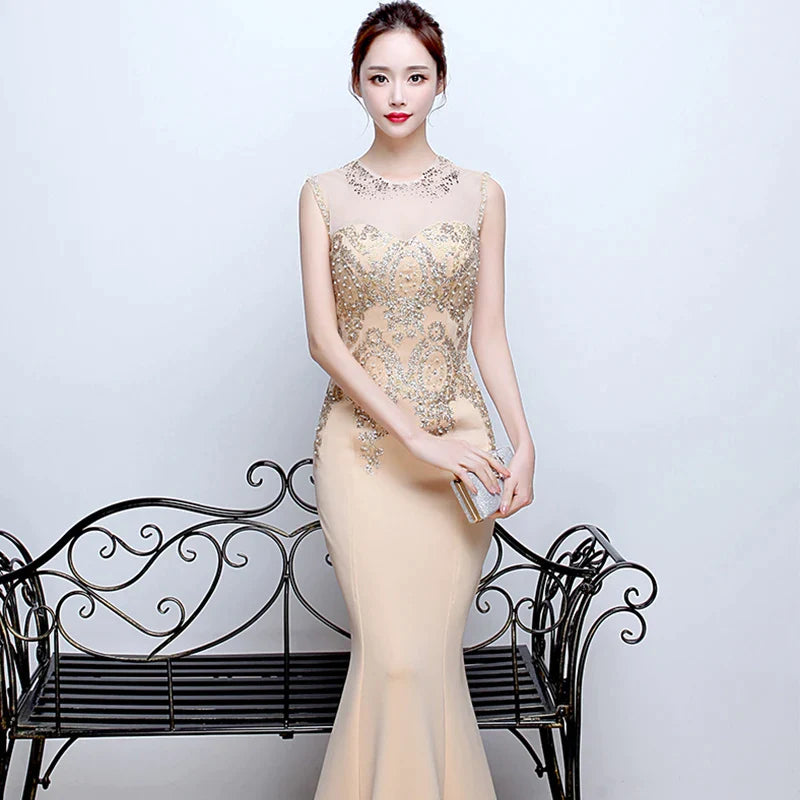 Evening Dress Sleeveless Sequins Robe De Soiree F111 Pearls Mermaid Party Gowns Floor Length Formal Prom Dress-payinti