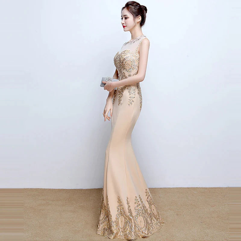 Evening Dress Sleeveless Sequins Robe De Soiree F111 Pearls Mermaid Party Gowns Floor Length Formal Prom Dress-payinti