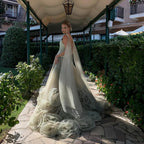 Elegantes Abendkleid in Salbeigrün mit 3D-Blumen in A-Linie LA72913