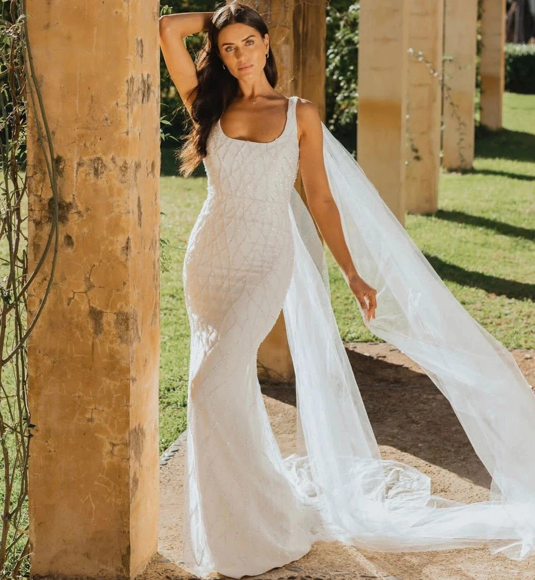 Sequins Mermaid Wedding Dresses 2023 Women's Modern Square Neck Sleeveless Bridal Gowns Satin Tulle Vesidos De Novia Robe De-payinti