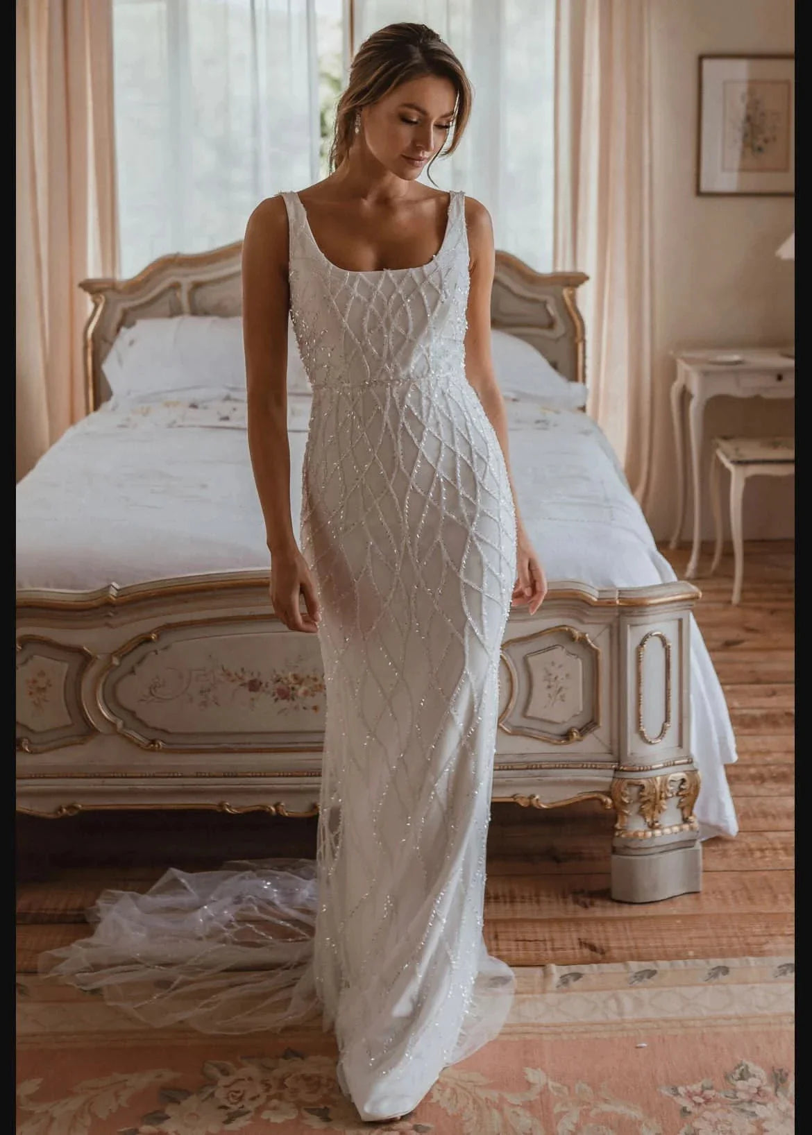 Sequins Mermaid Wedding Dresses 2023 Women's Modern Square Neck Sleeveless Bridal Gowns Satin Tulle Vesidos De Novia Robe De-payinti