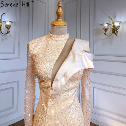 Vestidos de cóctel asimétricos dorados 2025 con cuentas y perlas, sexys, de lujo, para mujer, fiesta LA71399 