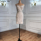 Nude Silver Short Dresses Cocktail Gowns 2025 Beading Diamond Sexy For Women Party LA70879
