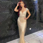 Champagne Luxe Mermaid Avondjurken 2025 Kralen Kwastje Elegante für Frauen Party LA70061 