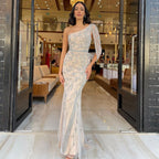 2025 Grey Nude One-Shoulder Evening Dresses Gowns Luxury Beaded Mermaid Elegant For Women Party LA71886