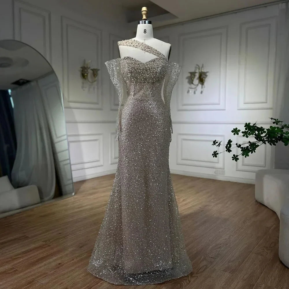 Vestido de noche árabe de sirena con un solo hombro, elegante y lujoso, con cuentas, para fiesta femenina, LA72365 