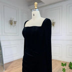 Vestido de noche árabe de terciopelo negro con guantes, estilo sirena, de lujo, estilo Dubái, para mujer, para fiesta de boda, LA72530 