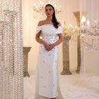 Vestido de noche de satén estilo sirena, largo hasta los tobillos, con cuentas de cristal azul árabe, para mujer, para fiesta de boda, LA72414A 