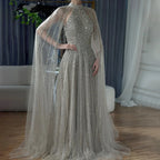 Vestido de noche saudí de lujo con cuentas, corte A, color caramelo árabe, manga larga, para ocasiones formales, LA72306B 