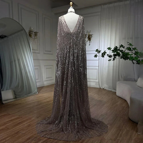 Vestido de noche de lujo estilo sirena color caramelo árabe, capa larga con cuentas, estilo Dubái, para mujer, para fiesta de boda, LA72053B, 2025 