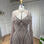 2025 arabisch Karamell Meerjungfrau Langen Mantel Perlen Dubai Luxus Abendkleider Kleider für Frauen Hochzeit Party LA72053B 