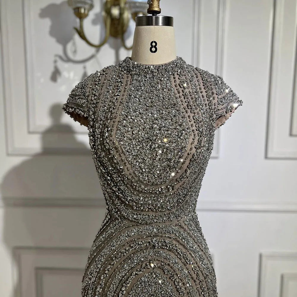 Luxus-Designer Dubai Silber Nude Arabische Abendkleider LA72344
