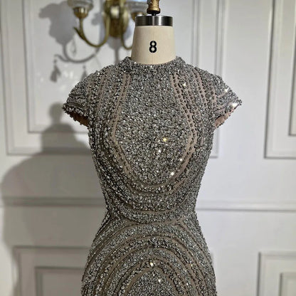 Luxus-Designer Dubai Silber Nude Arabische Abendkleider LA72344