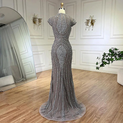 Luxus-Designer Dubai Silber Nude Arabische Abendkleider LA72344