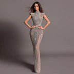 Luxury Designer Dubai Silver Nude Arabic Evening Dresses LA72344