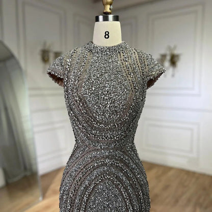 Luxus-Designer Dubai Silber Nude Arabische Abendkleider LA72344