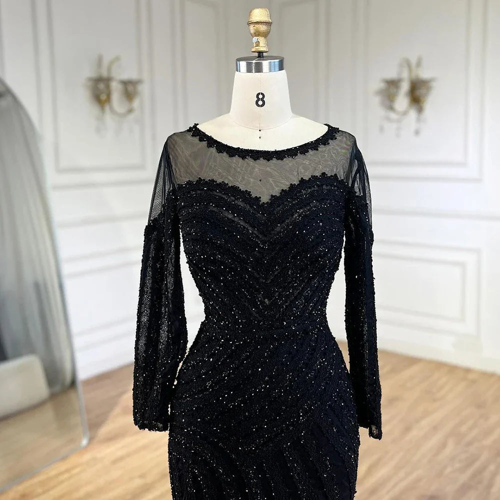 2025 Arabic Elegant Black Mermaid Luxury Dubai Purple Evening Gown with Dress for Women's Party LA72656