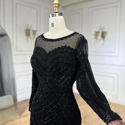 2025 Arabic Elegant Black Mermaid Luxury Dubai Purple Evening Gown with Dress for Women's Party LA72656