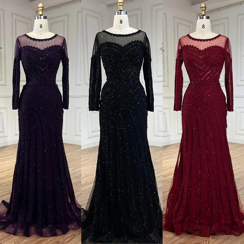 Vestido de noche elegante de sirena negra de lujo, estilo árabe, color morado, para fiesta, LA72656, Dubái, 2025 