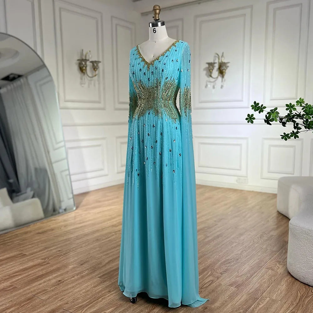 Vestido de noche elegante estilo sirena con mangas abullonadas y cuentas, estilo árabe, para boda, LA72609, 2025 