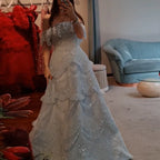 Luxury Silver Gray Off Shoulder Dubai Evening Dress LA72762