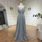 2025 Arabic Gray Mermaid Spaghetti Strap Luxury Evening Gown with  for Women's Wedding Party LA72628