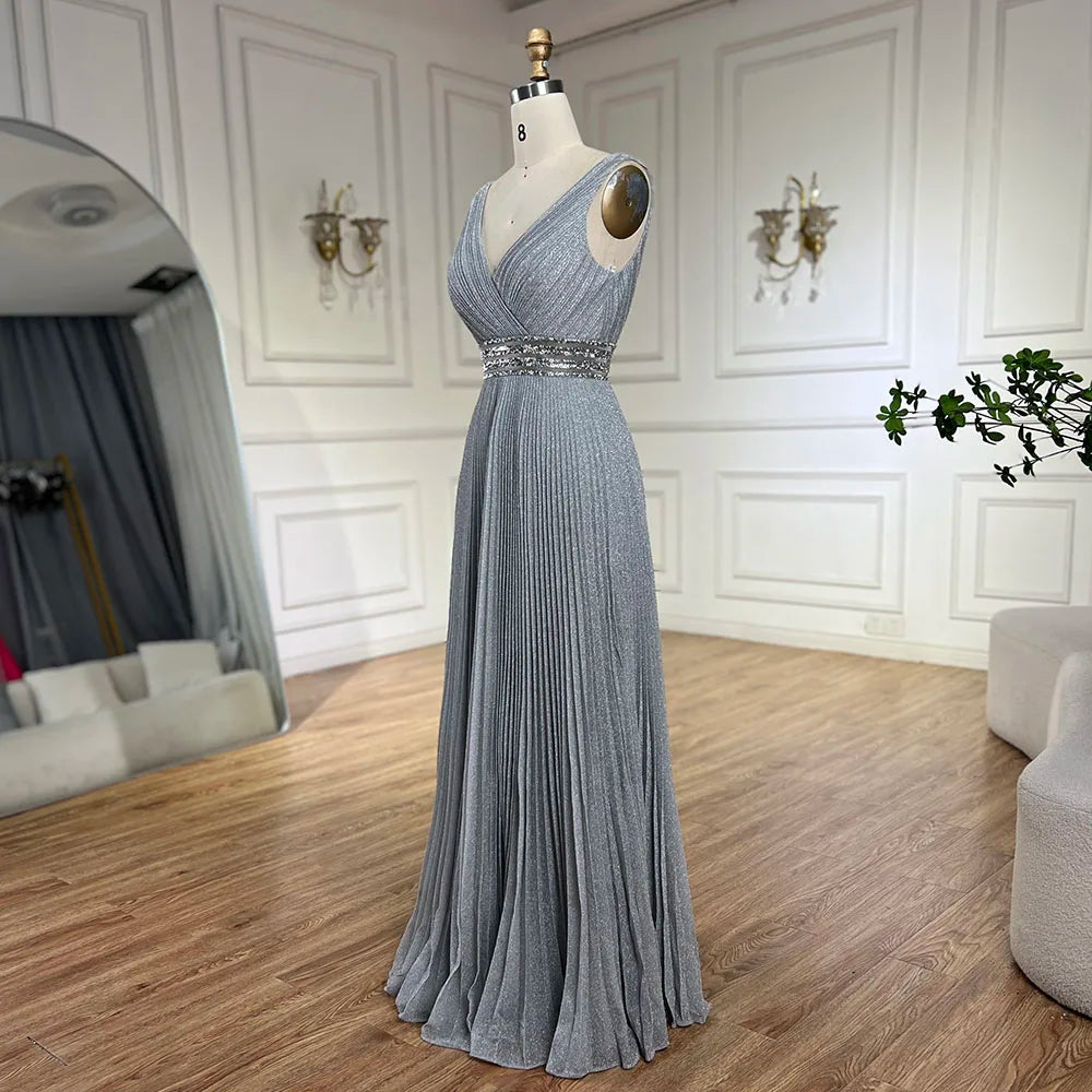 2025 Arabic Gray Mermaid Spaghetti Strap Luxury Evening Gown with  for Women's Wedding Party LA72628