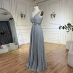 2025 Arabic Gray Mermaid Spaghetti Strap Luxury Evening Gown with  for Women's Wedding Party LA72628