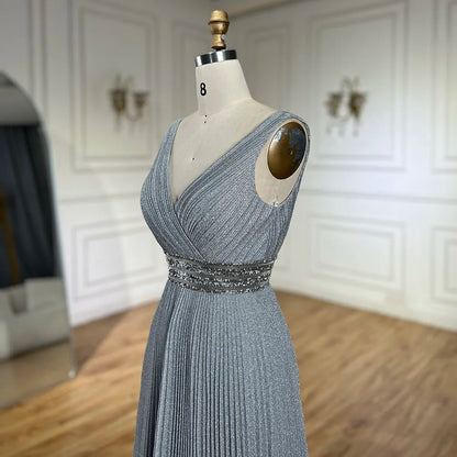 2025 Arabic Gray Mermaid Spaghetti Strap Luxury Evening Gown with  for Women's Wedding Party LA72628