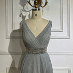 2025 Arabic Gray Mermaid Spaghetti Strap Luxury Evening Gown with  for Women's Wedding Party LA72628