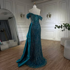 2025 Arabic Green Mermaid Overskirt Luxury Beaded Long Evening Gowns with Split for Women Wedding Party LA72633