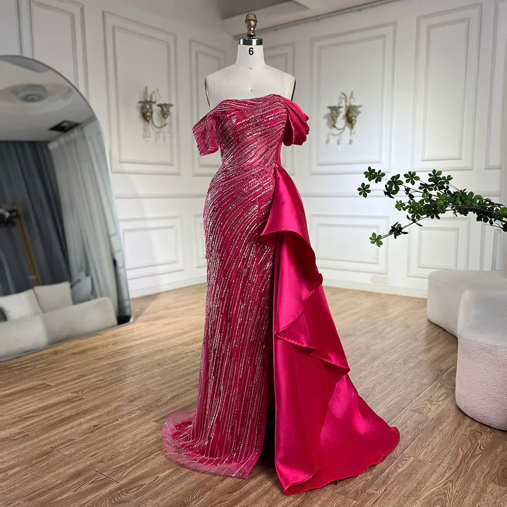 2025 Arabic Green Mermaid Overskirt Luxury Beaded Long Evening Gowns with Split for Women Wedding Party LA72633