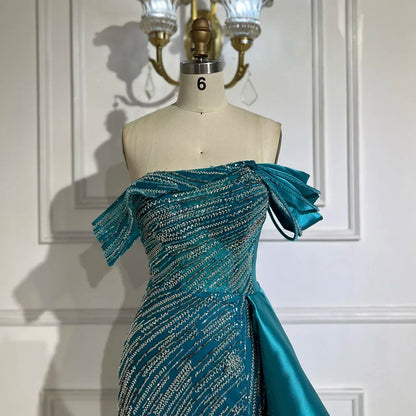 2025 Arabic Green Mermaid Overskirt Luxury Beaded Long Evening Gowns with Split for Women Wedding Party LA72633
