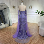 2025 Arabic Lilac Cape Sleeves Mermaid Luxury Dubai Evening Gown Beaded Dress for Women's Party LA72616