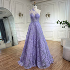 2025 Arabic Lilac One-Shoulder A-Line Lace Appliques Luxury Prom Dress for Formal Occasion LA72619