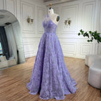 2025 Arabic Lilac One-Shoulder A-Line Lace Appliques Luxury Prom Dress for Formal Occasion LA72619