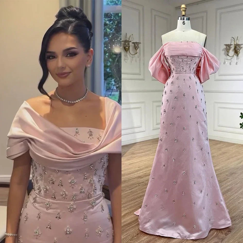 Luxuriöses schulterfreies Abendkleid in Babyrosa für Damenparty LA72414