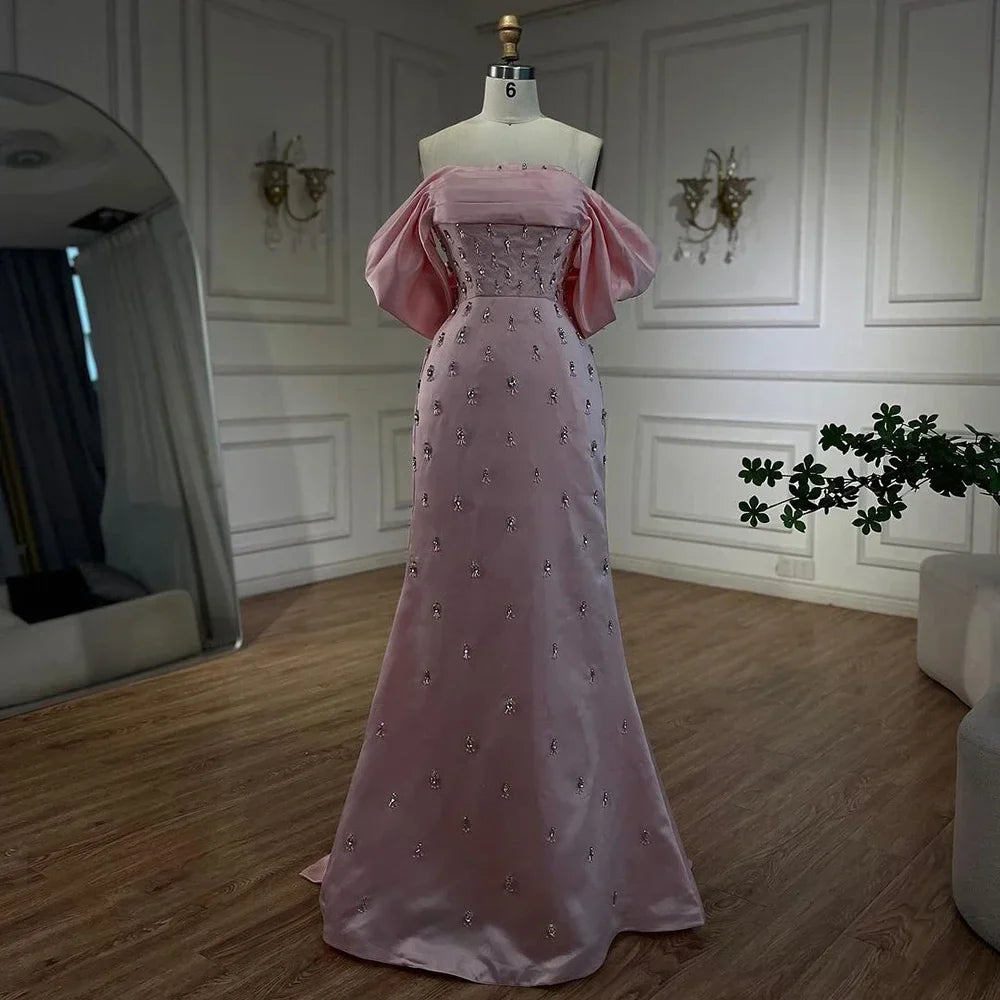 Luxuriöses schulterfreies Abendkleid in Babyrosa für Damenparty LA72414