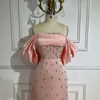 Luxuriöses schulterfreies Abendkleid in Babyrosa für Damenparty LA72414