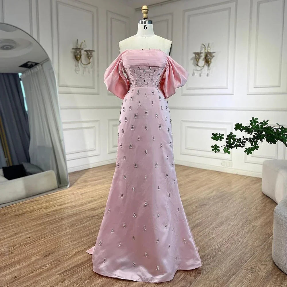 Luxuriöses schulterfreies Abendkleid in Babyrosa für Damenparty LA72414